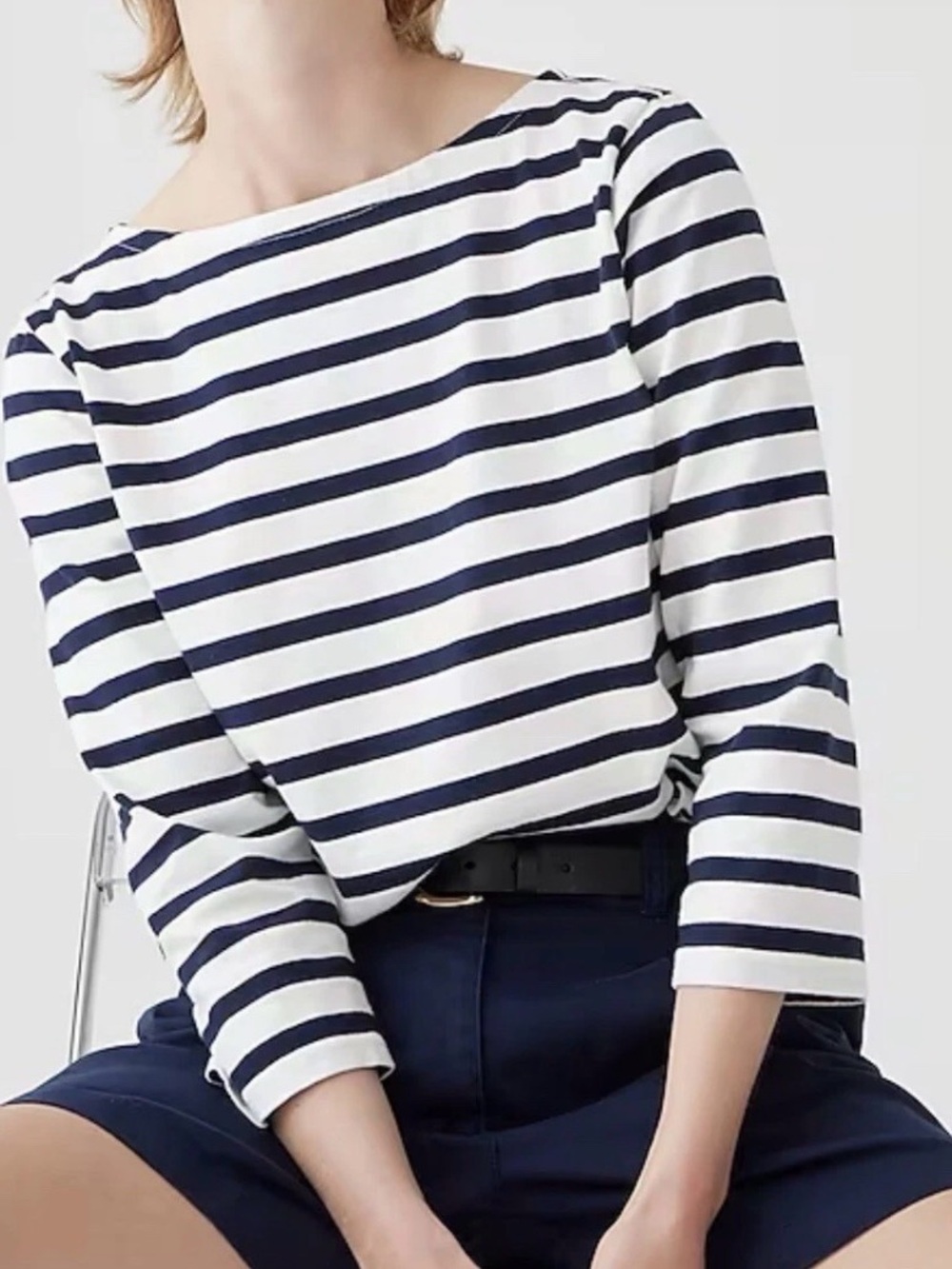 J. Crew Striped Boatneck Top in Navy and White